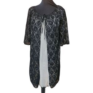 Vintage Beeline Fashions Negligee 2 Piece Nude and Black Lace Small